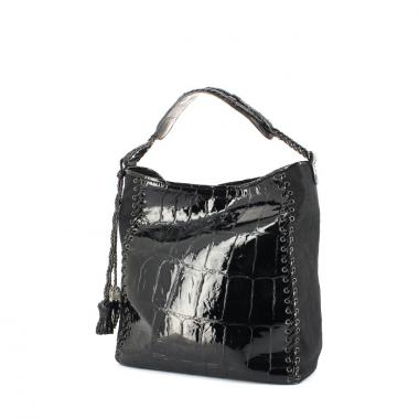 Dior handbag in black patent leather and black monogram canvas