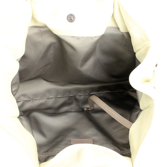 Shopping bag Pocket in the city in pelle martellata bianco sporco - Detail D2