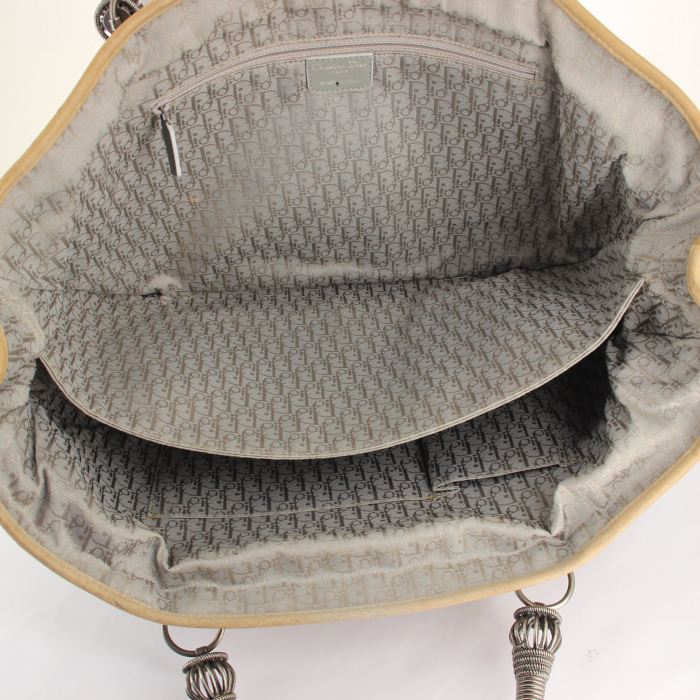 Dior shopping bag in blue and beige leather - Detail D2