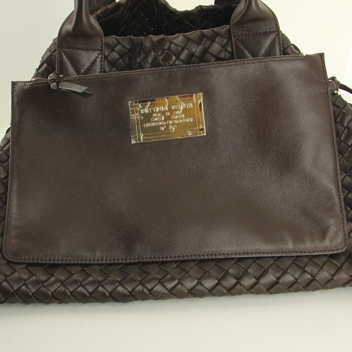 Shopping bag in pelle intrecciata marrone - Detail D2