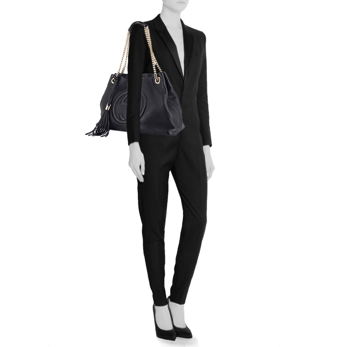 Gucci handbag in black grained leather - Detail D1