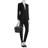 Tod's Luna handbag in black canvas and black patent leather - Detail D1 thumbnail