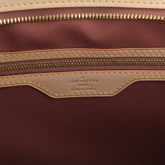 Sac à main Louis Vuitton en cuir vernis monogram rose et cuir naturel - Detail D3