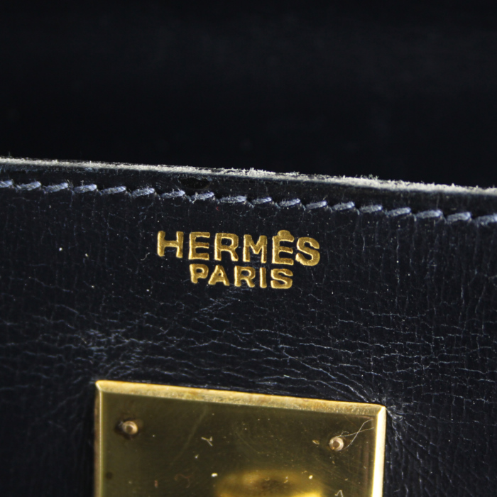 Sac à main Hermes Kelly 32 cm en cuir box bleu-marine - Detail D3