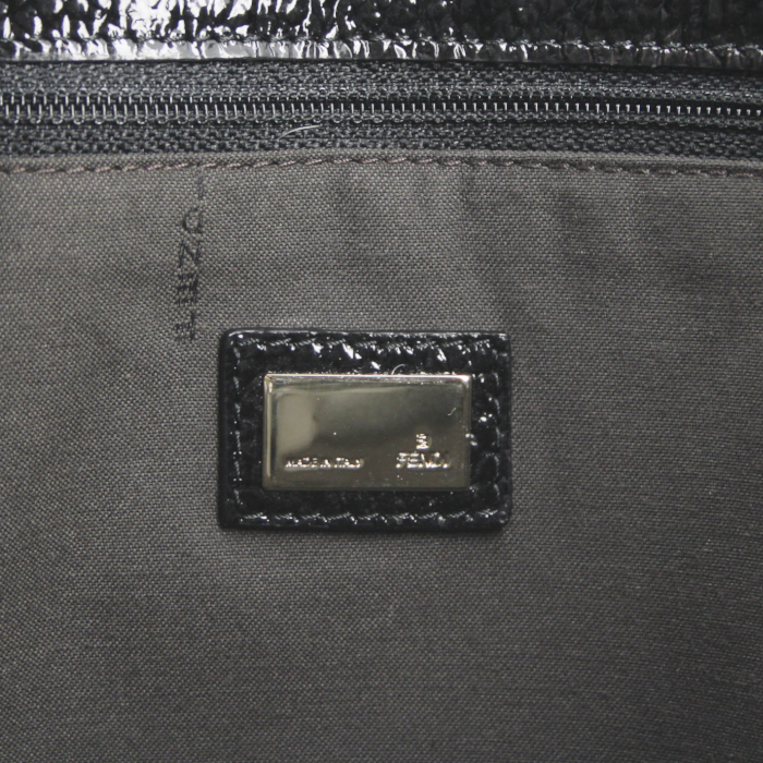 Sac cabas Fendi en sequin crème et noir et cuir verni noir - Detail D3