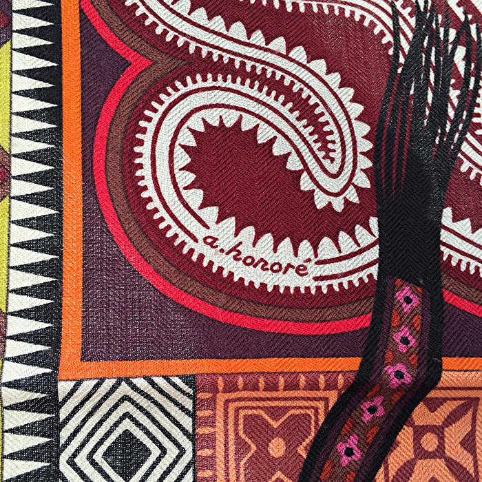 Hermes Carre Hermes pashmina scarf in orange and white twill silk - Detail D3