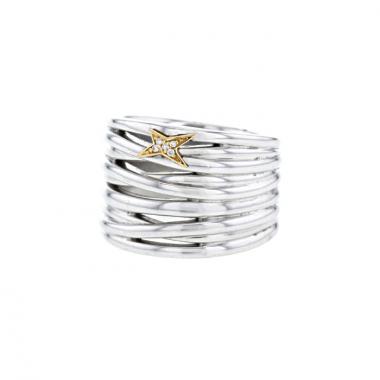 Anello Mauboussin Kiff & Kiss modello grande in argento,  oro giallo e diamanti