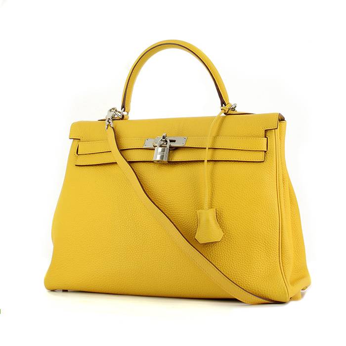 Bolso de mano Hermes Kelly 32 cm en cuero togo amarillo