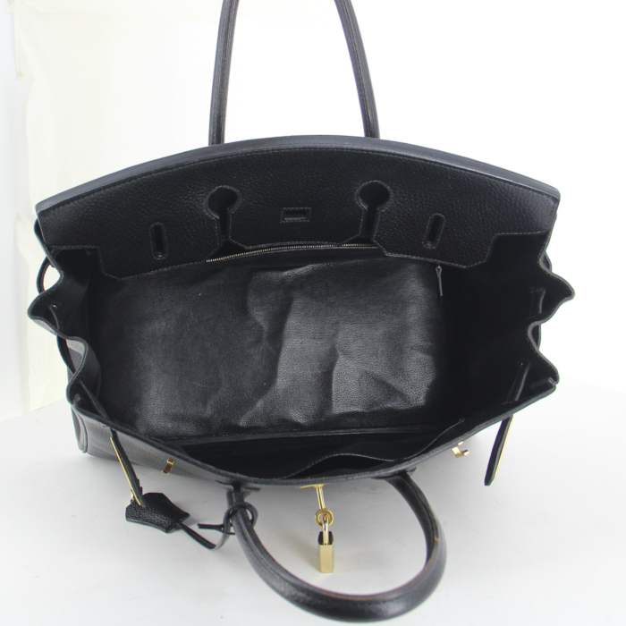 Hermes Birkin 35 cm handbag in black grained leather - Detail D2