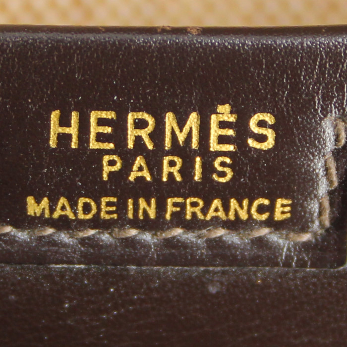 Hermes Jige pouch in dark brown box leather - Detail D3