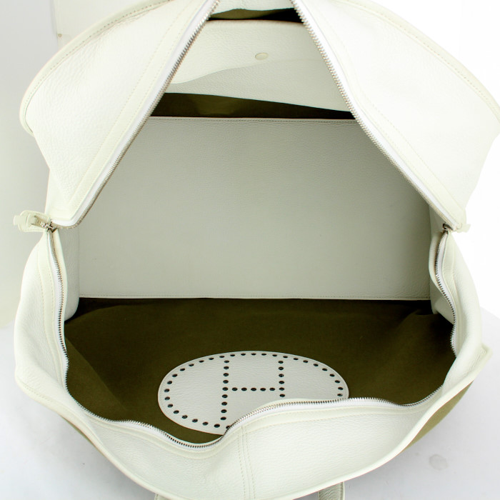 Borsa da viaggio in tela verde kaki e pelle bianca - Detail D2