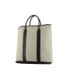Hermes Garden handbag in white and black canvas and black leather - 00pp thumbnail
