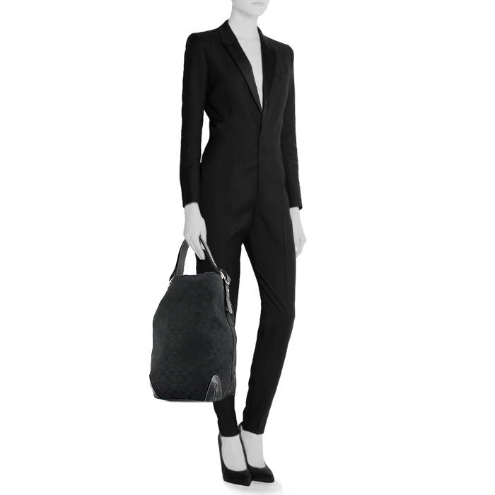 Sac cabas Coach en toile monogram noire et cuir noir - Detail D1