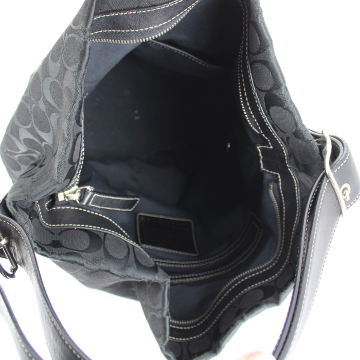 Coach shopping bag in black monogram canvas and black leather - Detail D2