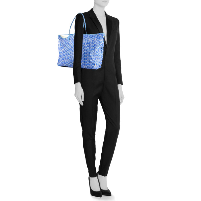 Shopping bag Saint-Louis in tela monogram cerata blu e pelle blu - Detail D1