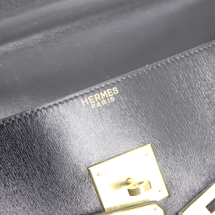 Hermes Monaco handbag in black box leather - Detail D3