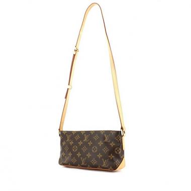 Borsa bisaccia in tela monogram cerata e pelle naturale