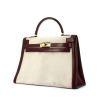 Hermes Kelly 32 cm handbag in beige canvas and burgundy leather - 00pp thumbnail