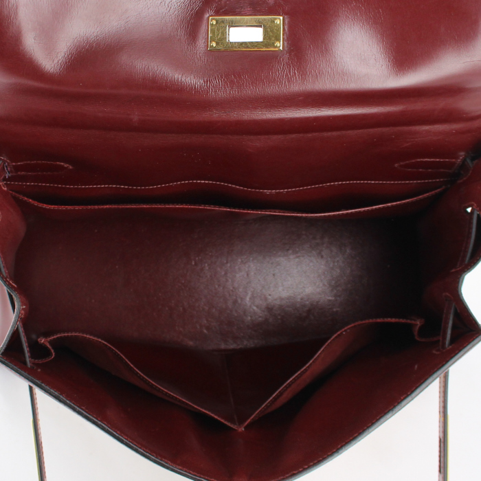 Borsa Hermes Kelly 32 cm in tela beige e pelle bordeaux - Detail D2