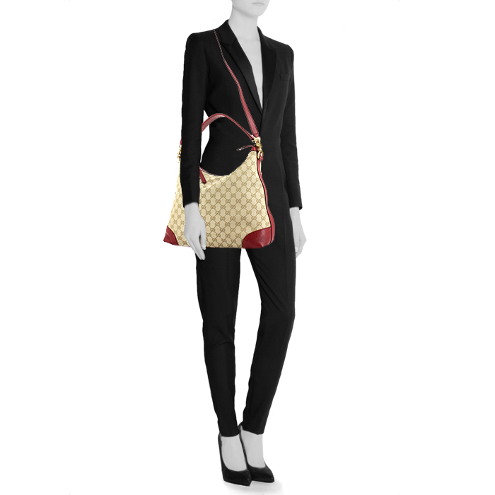 Borsa in tela monogram beige e pelle rossa - Detail D1