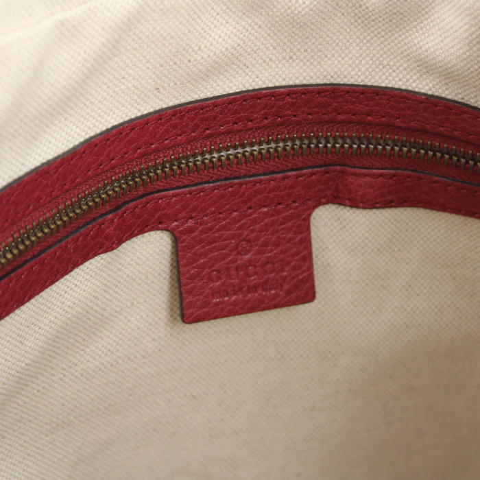 Gucci handbag in beige monogram canvas and red leather - Detail D4