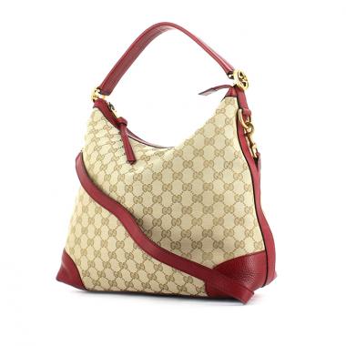 Gucci handbag in beige monogram canvas and red leather