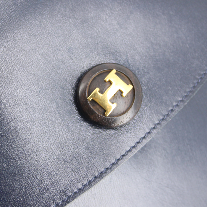 Hermes pouch in navy blue leather - Detail D4