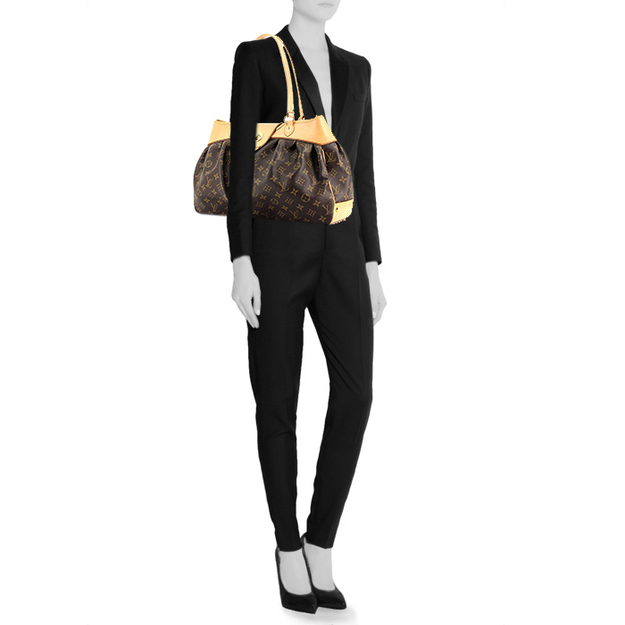 Bolso de mano Louis Vuitton en lona Monogram revestida y cuero natural - Detail D1