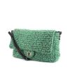 Chanel 2.55 shoulder bag in green jersey canvas and black leather - 00pp thumbnail