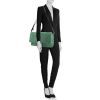 Chanel 2.55 shoulder bag in green jersey canvas and black leather - Detail D1 thumbnail