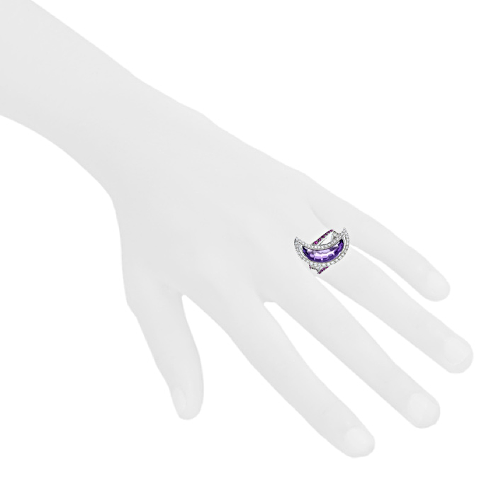 Mauboussin Subtil Songe ring in white gold,  diamonds and sapphires and in amethyst - Detail D1