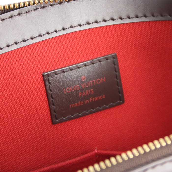 Bolso de mano Louis Vuitton en lona a cuadros revestida y cuero marrón - Detail D3