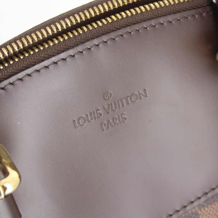 Louis Vuitton handbag in damier canvas and brown leather - Detail D4