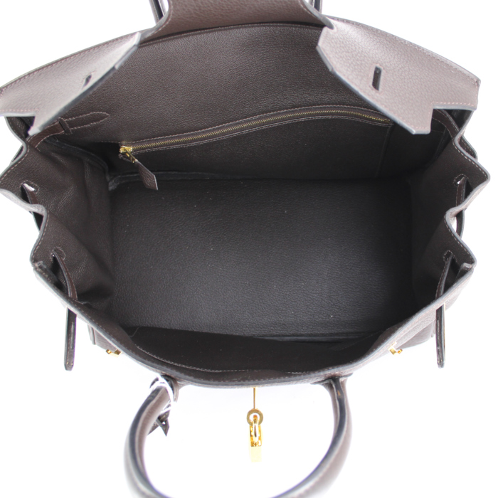 Hermes Birkin 35 cm handbag in brown leather taurillon clémence - Detail D2