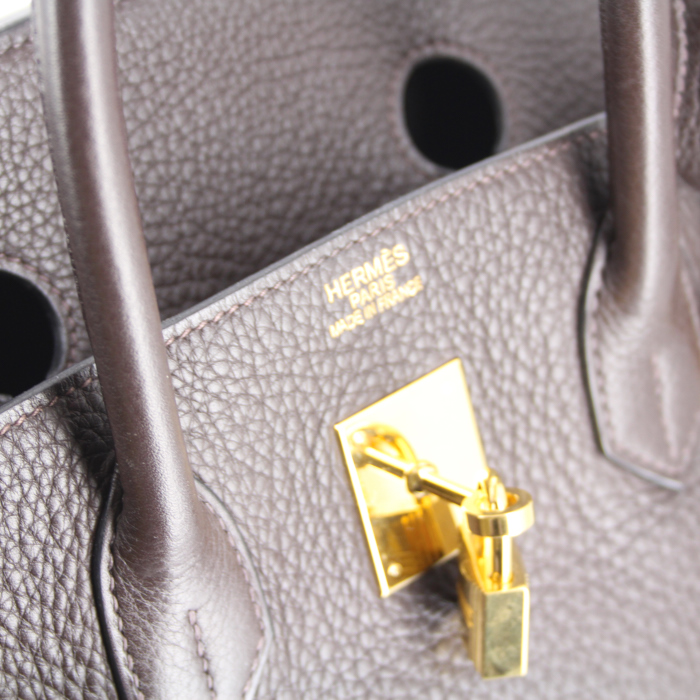 Hermes Birkin 35 cm handbag in brown leather taurillon clémence - Detail D3