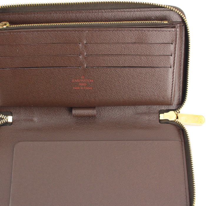 Portefeuille Louis Vuitton en toile damier enduite ébène et cuir marron - Detail D2