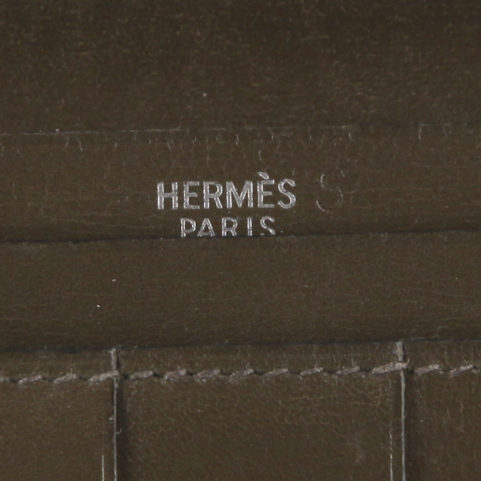 Portefeuille Hermes Béarn en cuir box vert-kaki - Detail D3