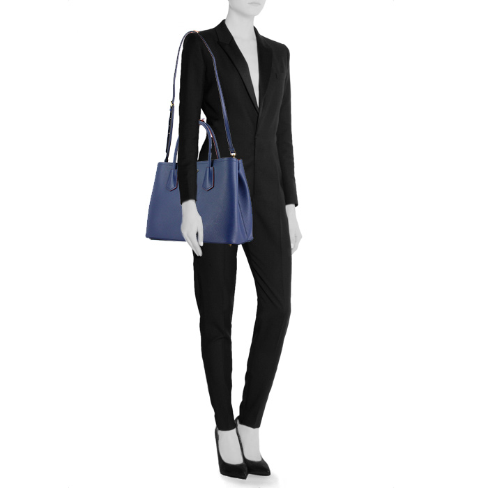 Prada handbag in blue leather saffiano - Detail D1