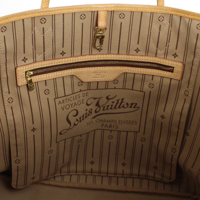 Louis Vuitton Neverfull large model shopping bag in monogram canvas and natural leather - Detail D3