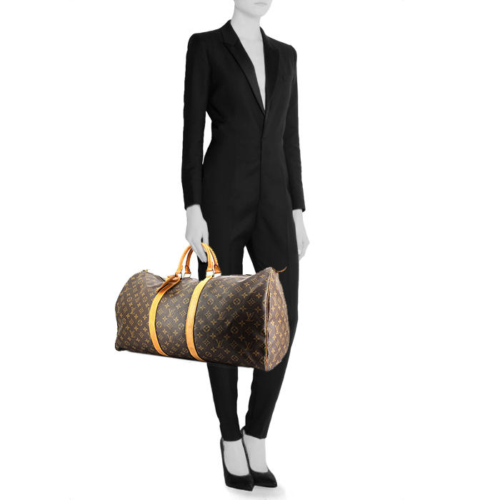 Borsa da viaggio Keepall 55 cm in tela monogram e pelle naturale - Detail D1