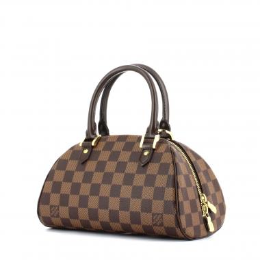 Sac à main Louis Vuitton Ribera en toile damier enduite ébène et cuir marron
