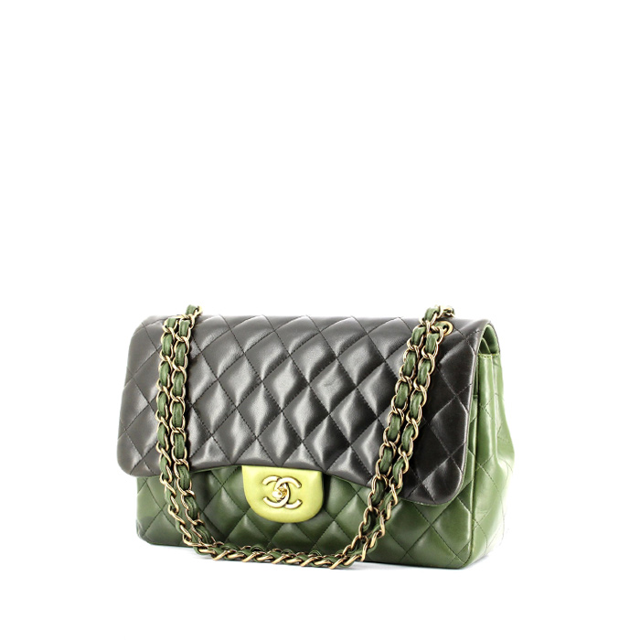 Sac à main Chanel en cuir matelassé tricolore vert-olive marron et vert-anis