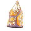 Sac cabas Hermes Silky Pop - Shop Bag en toile imprimée orange et cuir marron - 00pp thumbnail