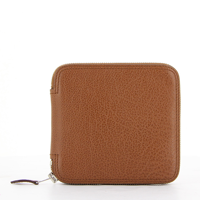 Hermes Silky Pop - Shop Bag shopping bag in orange printed canvas and brown leather - Detail D3