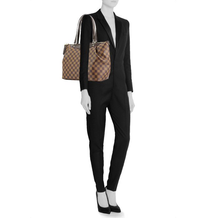 Sac à main Louis Vuitton Westminster en toile damier et cuir marron - Detail D1