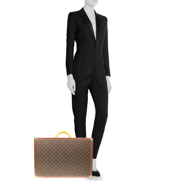 Maleta rígida Louis Vuitton Bisten en lona Monogram y cuero natural - Detail D1