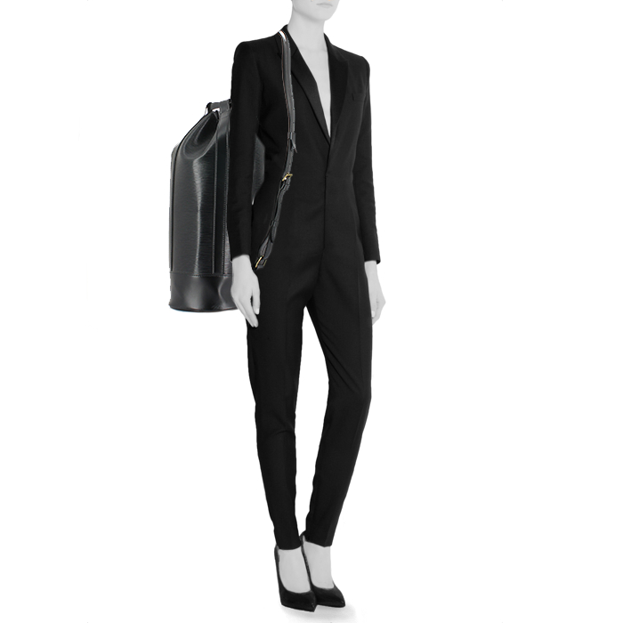 Sac de voyage Louis Vuitton en cuir épi noir - Detail D1