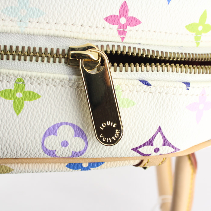 Louis Vuitton Deauville handbag in white multicolor monogram canvas and natural leather - Detail D3