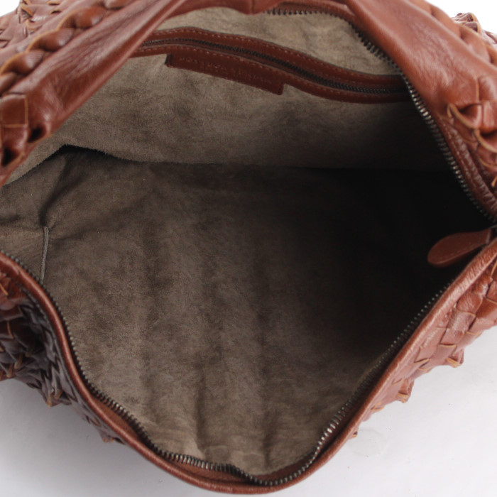 Sac à main Bottega Veneta en cuir tressé marron - Detail D2