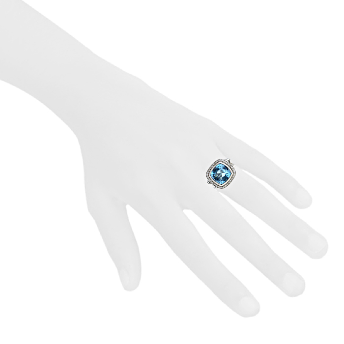 Anello David Yurman Albion in argento, diamanti e topazio blu - Detail D1